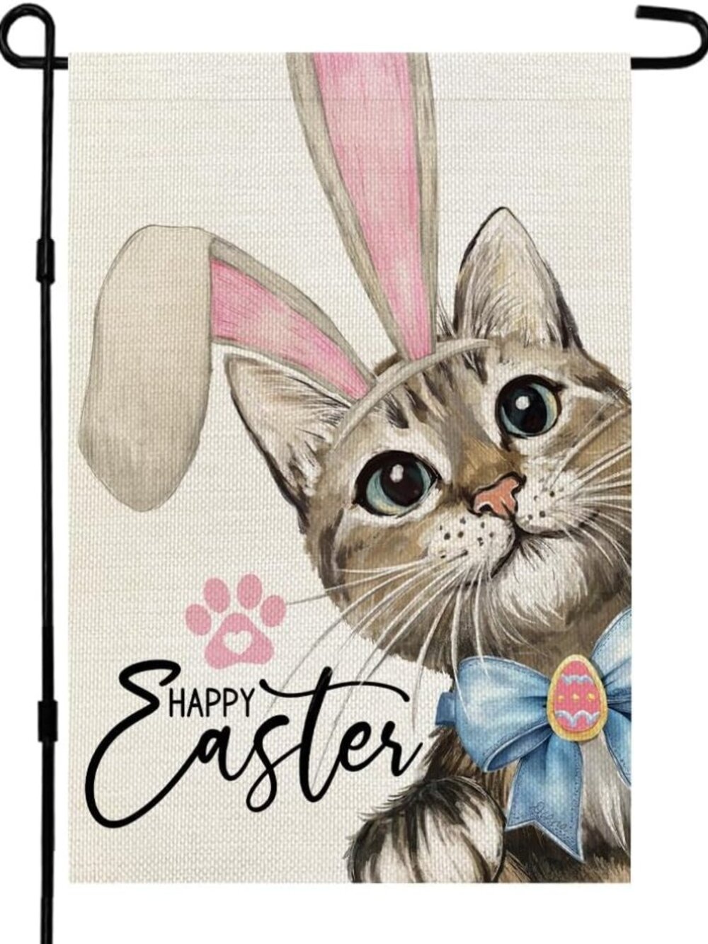 Happy Easter Cat Garden Flag 12x18 Inch Double Sided for Outside Small Burlap Ra